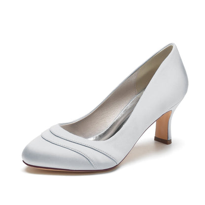 Chaussures de Soirée En Satin de Soie pour Femmes avec Bout Fermé et Talon Bobine