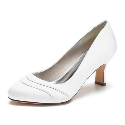 Chaussures de Soirée En Satin de Soie pour Femmes avec Bout Fermé et Talon Bobine