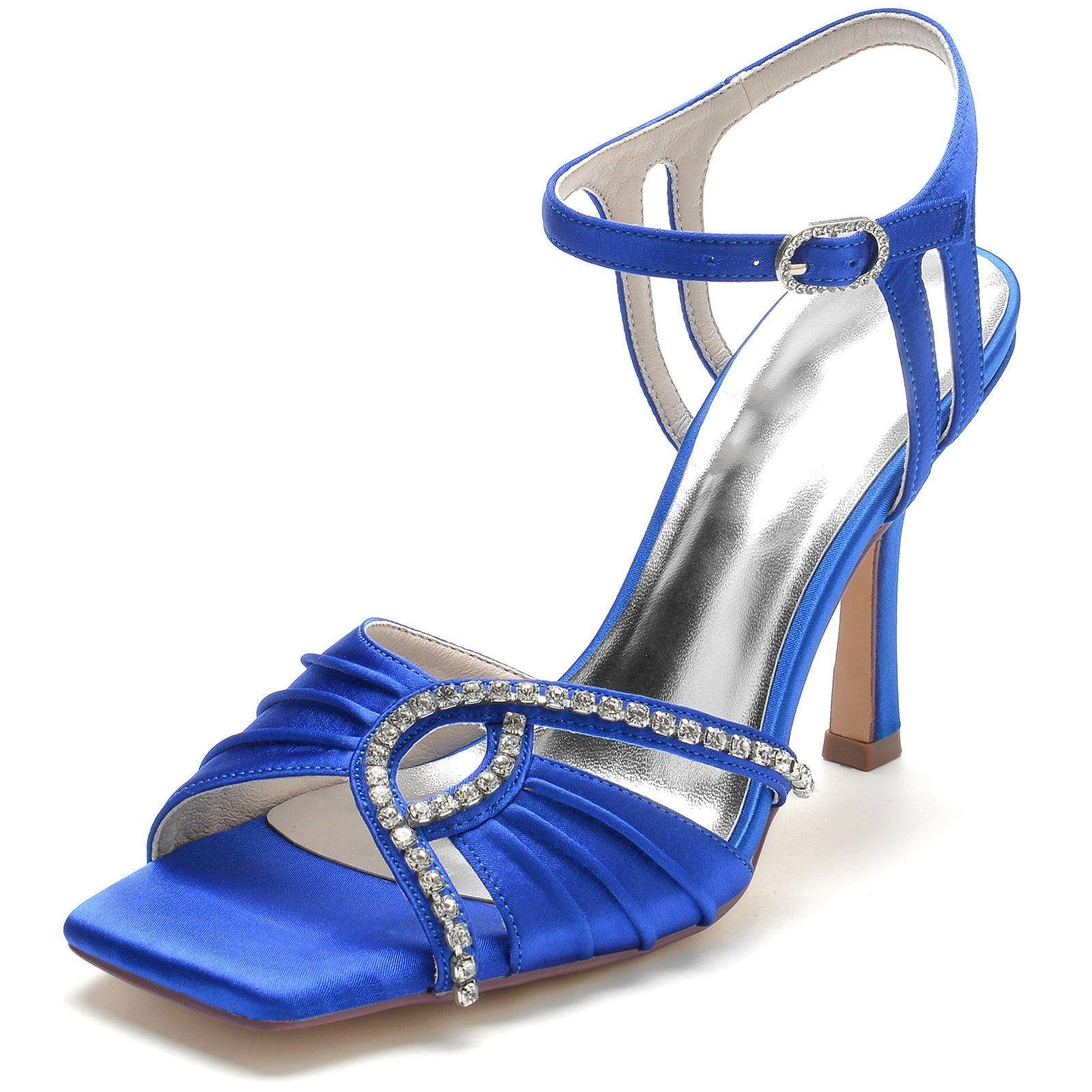 Chaussures de Soirée à Talon Aiguille et Bout Ouvert En Satin de Soie pour Femmes avec Bride à la Cheville En Strass