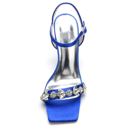 Chaussures de Soirée à Talon Aiguille et Bride à la Cheville En Satin de Soie pour Femmes avec Strass