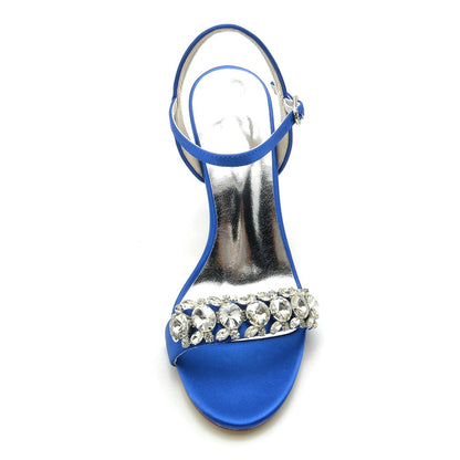 Chaussures de Soirée à Talon Aiguille et Bout Ouvert En Satin de Soie pour Femmes avec Bride à la Cheville