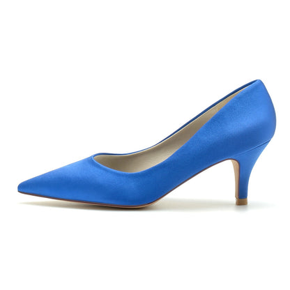 Chaussures de Mariage à Talon Aiguille et Bout Fermé En Satin de Soie pour Femmes
