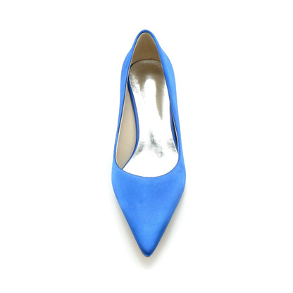 Chaussures de Mariage à Talon Aiguille et Bout Fermé En Satin de Soie pour Femmes