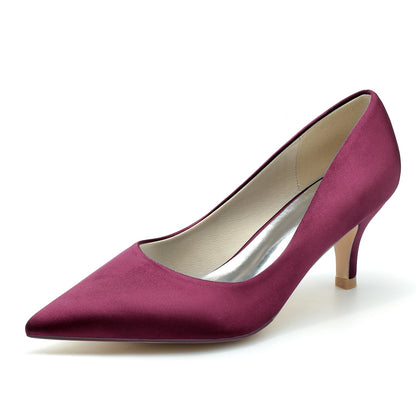 Chaussures de Mariage à Talon Aiguille et Bout Fermé En Satin de Soie pour Femmes