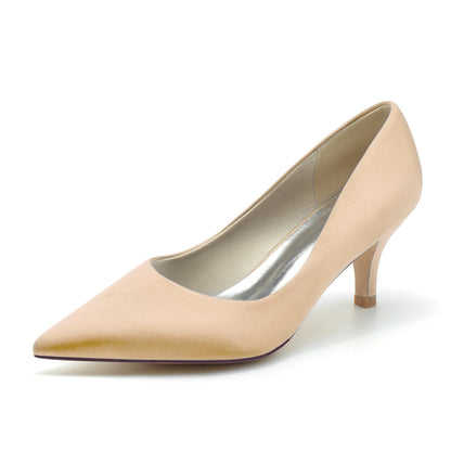 Chaussures de Mariage à Talon Aiguille et Bout Fermé En Satin de Soie pour Femmes