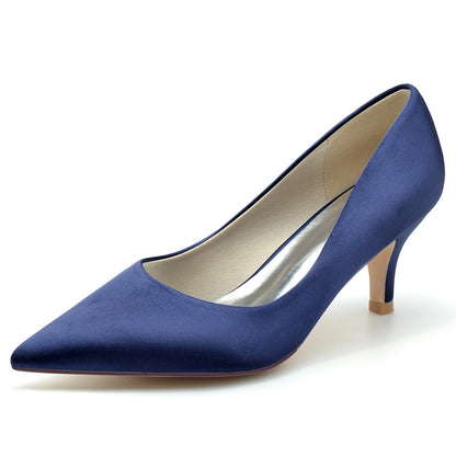 Chaussures de Mariage à Talon Aiguille et Bout Fermé En Satin de Soie pour Femmes