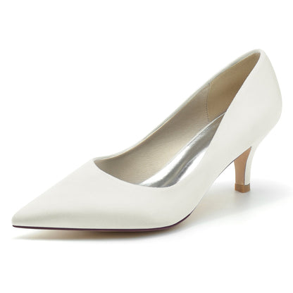 Chaussures de Mariage à Talon Aiguille et Bout Fermé En Satin de Soie pour Femmes