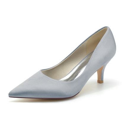 Chaussures de Mariage à Talon Aiguille et Bout Fermé En Satin de Soie pour Femmes