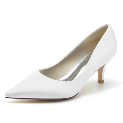 Chaussures de Mariage à Talon Aiguille et Bout Fermé En Satin de Soie pour Femmes