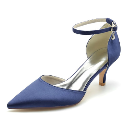 Chaussures de Mariage à Talon Aiguille et Bout Fermé En Satin de Soie pour Femmes avec Bride à la Cheville