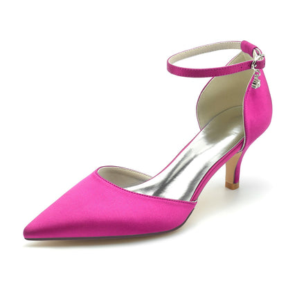 Chaussures de Mariage à Talon Aiguille et Bout Fermé En Satin de Soie pour Femmes avec Bride à la Cheville