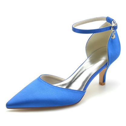 Chaussures de Mariage à Talon Aiguille et Bout Fermé En Satin de Soie pour Femmes avec Bride à la Cheville