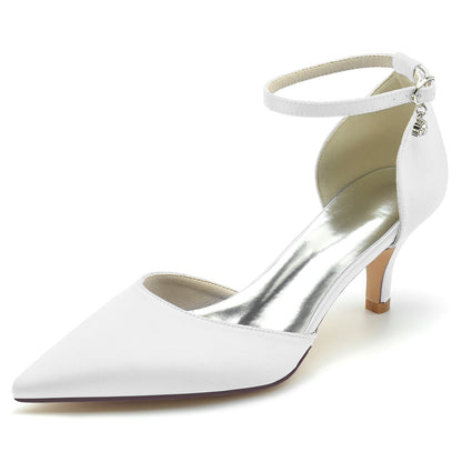 Chaussures de Mariage à Talon Aiguille et Bout Fermé En Satin de Soie pour Femmes avec Bride à la Cheville