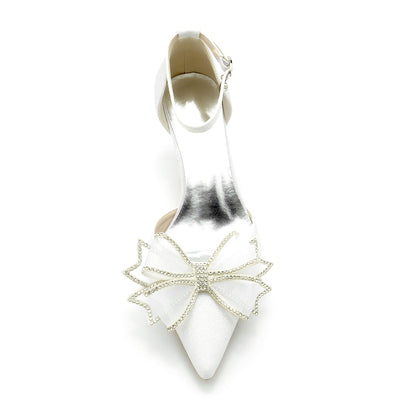 Chaussures de Soirée à Talons Aiguilles et Bout Fermé pour Femmes avec Bride à la Cheville et Nœud Papillon