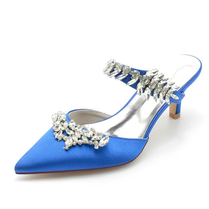 Chaussures de Soirée à Talon Aiguille En Satin de Soie et Strass pour Femmes