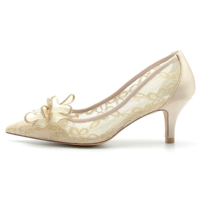 Chaussures de Mariage à Talon Aiguille et Bout Fermé En Dentelle avec Nœud Papillon pour Femmes