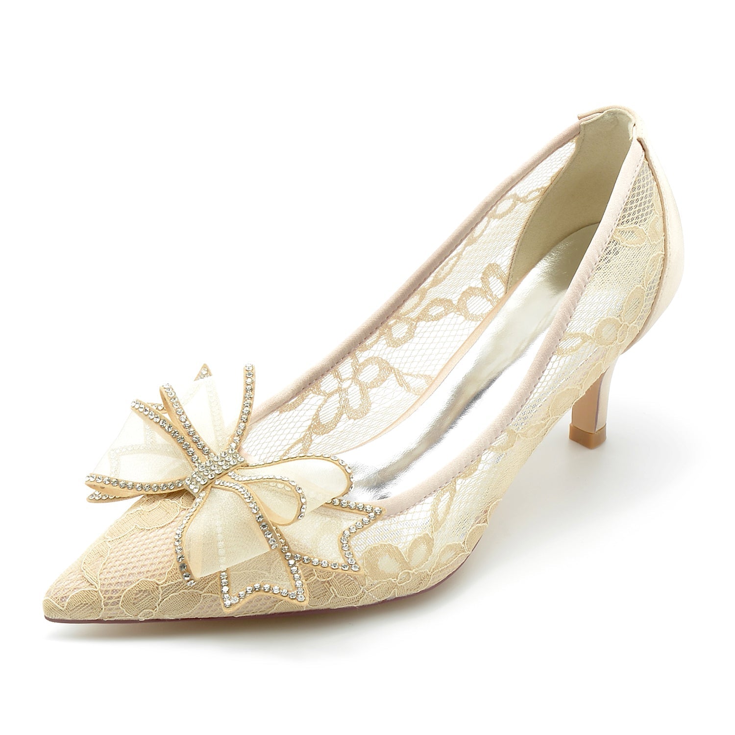 Chaussures de Mariage à Talon Aiguille et Bout Fermé En Dentelle avec Nœud Papillon pour Femmes