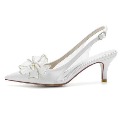 Chaussures de Soirée à Talon Aiguille et Bout Fermé En Satin de Soie pour Femmes avec Nœud Papillon