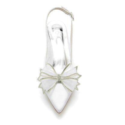 Chaussures de Soirée à Talon Aiguille et Bout Fermé En Satin de Soie pour Femmes avec Nœud Papillon