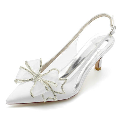 Chaussures de Soirée à Talon Aiguille et Bout Fermé En Satin de Soie pour Femmes avec Nœud Papillon