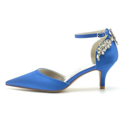 Chaussures de Mariage à Talon Aiguille et Bout Fermé En Satin de Soie et Strass pour Femmes