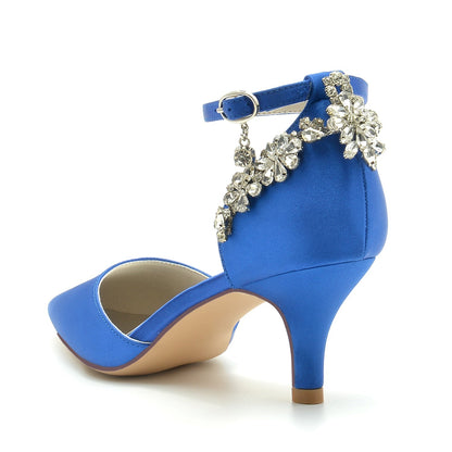 Chaussures de Mariage à Talon Aiguille et Bout Fermé En Satin de Soie et Strass pour Femmes