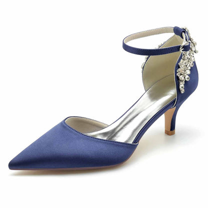 Chaussures de Mariage à Talon Aiguille et Bout Fermé En Satin de Soie et Strass pour Femmes