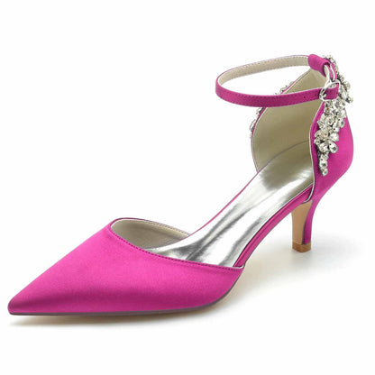 Chaussures de Mariage à Talon Aiguille et Bout Fermé En Satin de Soie et Strass pour Femmes