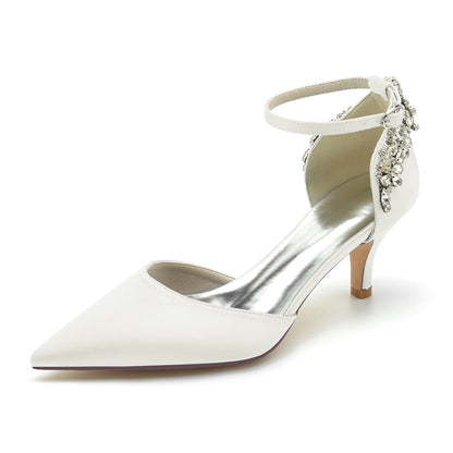 Chaussures de Mariage à Talon Aiguille et Bout Fermé En Satin de Soie et Strass pour Femmes