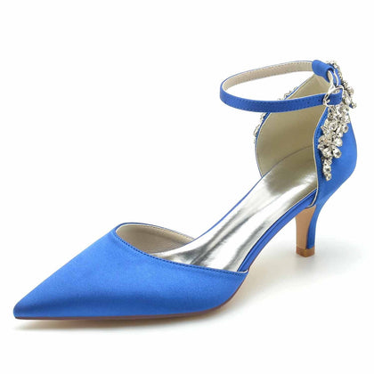Chaussures de Mariage à Talon Aiguille et Bout Fermé En Satin de Soie et Strass pour Femmes