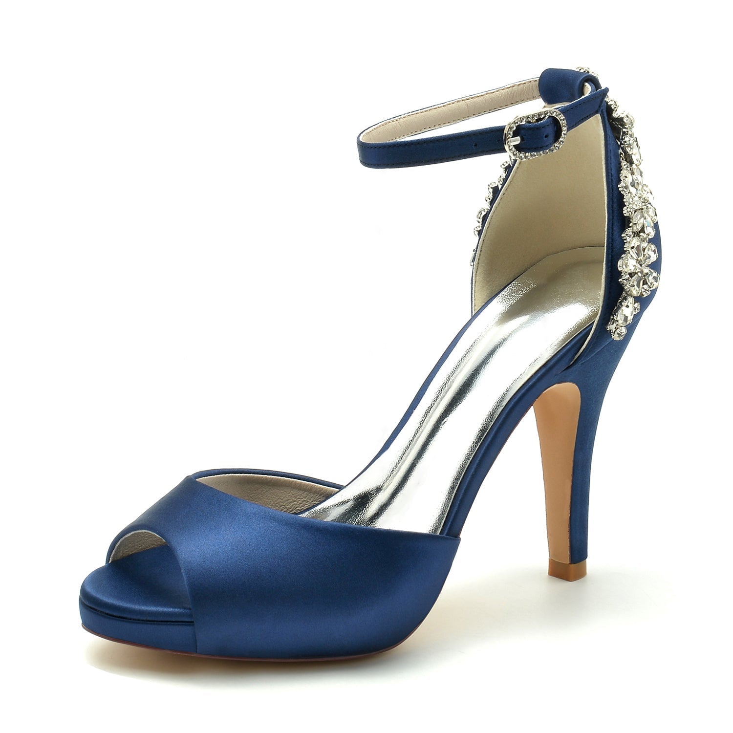 Chaussures de Soirée à Talon Aiguille et Bride à la Cheville En Satin de Soie pour Femmes avec Strass