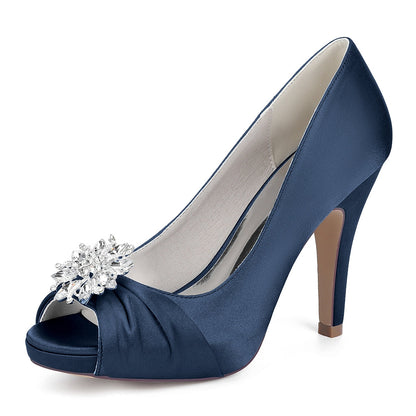 Chaussures de Soirée à Bout Ouvert et Strass Pour Femme, en Satin de Soie et Talon Aiguille