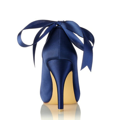 Chaussures de Mariage à Talon Aiguille et Bout Ouvert En Satin de Soie pour Femmes avec Bride à la Cheville et Strass