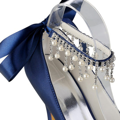 Chaussures de Mariage à Talon Aiguille et Bout Ouvert En Satin de Soie pour Femmes avec Bride à la Cheville et Strass