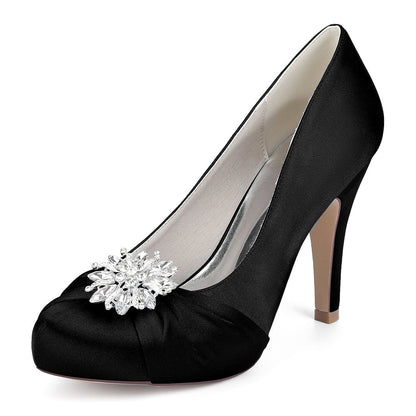 Chaussures de Soirée à Talon Aiguille et Bout Fermé en Satin de Soie et Strass Pour Femme