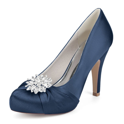 Chaussures de Soirée à Talon Aiguille et Bout Fermé en Satin de Soie et Strass Pour Femme