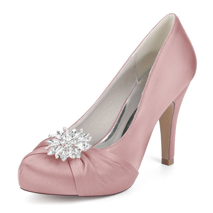 Chaussures de Soirée à Talon Aiguille et Bout Fermé en Satin de Soie et Strass Pour Femme