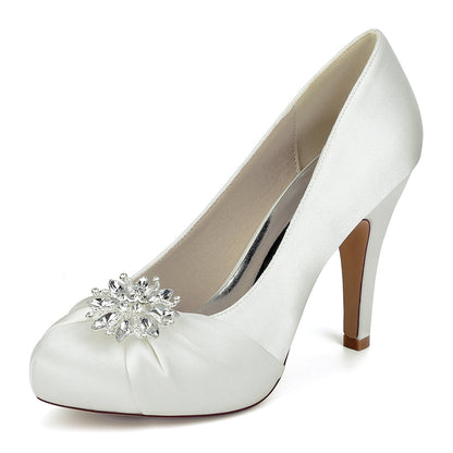 Chaussures de Soirée à Talon Aiguille et Bout Fermé en Satin de Soie et Strass Pour Femme