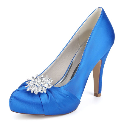 Chaussures de Soirée à Talon Aiguille et Bout Fermé en Satin de Soie et Strass Pour Femme