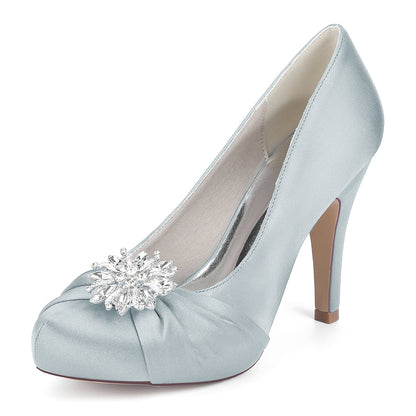 Chaussures de Soirée à Talon Aiguille et Bout Fermé en Satin de Soie et Strass Pour Femme