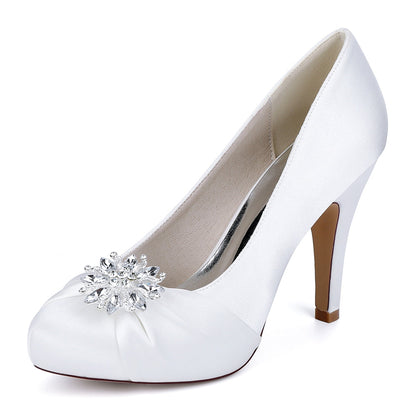 Chaussures de Soirée à Talon Aiguille et Bout Fermé en Satin de Soie et Strass Pour Femme