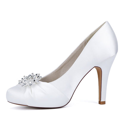 Chaussures de Soirée à Talon Aiguille et Bout Fermé en Satin de Soie et Strass Pour Femme