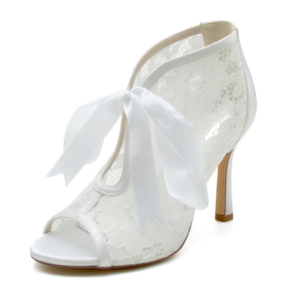 Chaussures de Mariage à Talons Aiguilles et Bout Ouvert En Dentelle pour Femmes