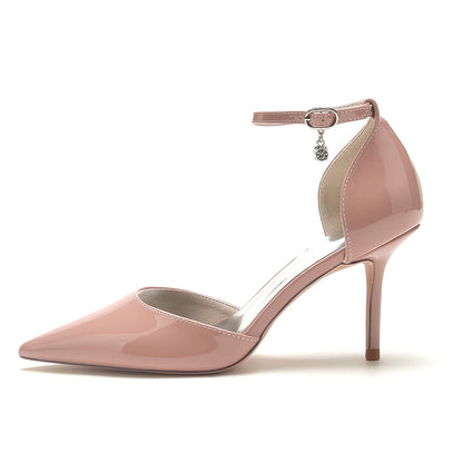 Chaussures de Soirée à Talon Aiguille et Bout Fermé En Cuir Verni avec Bride à la Cheville pour Femme