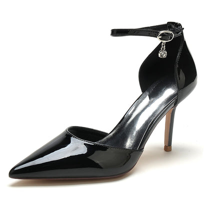 Chaussures de Soirée à Talon Aiguille et Bout Fermé En Cuir Verni avec Bride à la Cheville pour Femme