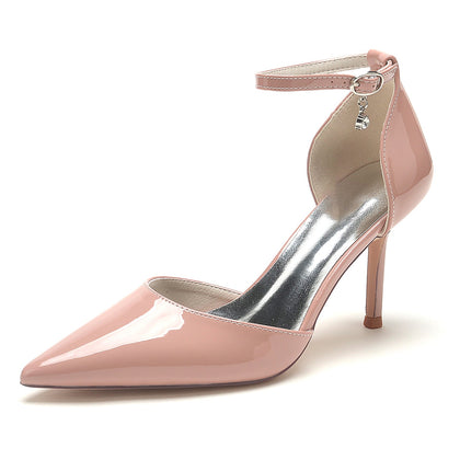 Chaussures de Soirée à Talon Aiguille et Bout Fermé En Cuir Verni avec Bride à la Cheville pour Femme