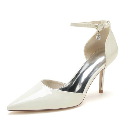 Chaussures de Soirée à Talon Aiguille et Bout Fermé En Cuir Verni avec Bride à la Cheville pour Femme