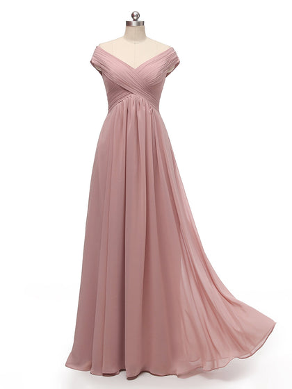 Forme Princesse Col V Sans Manches Mousseline de soie avec Plissé Longueur ras du sol Robes de demoiselle d'honneur