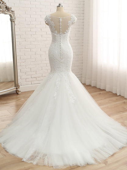 Trompette/Sirène Col en V Sans Manches Appliqués Tulle Longueur Sol Robes de Mariée
