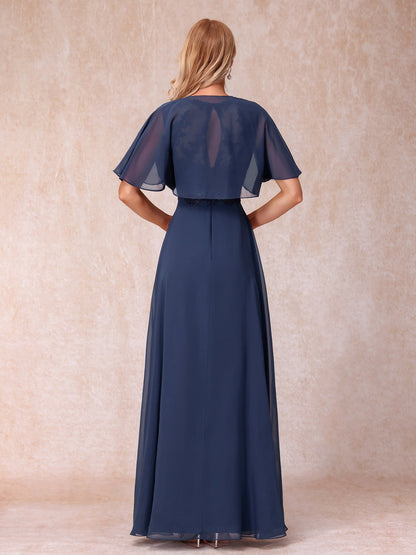 Robes mère de la mariée longues en mousseline de soie, coupe trapèze, avec veste et appliques